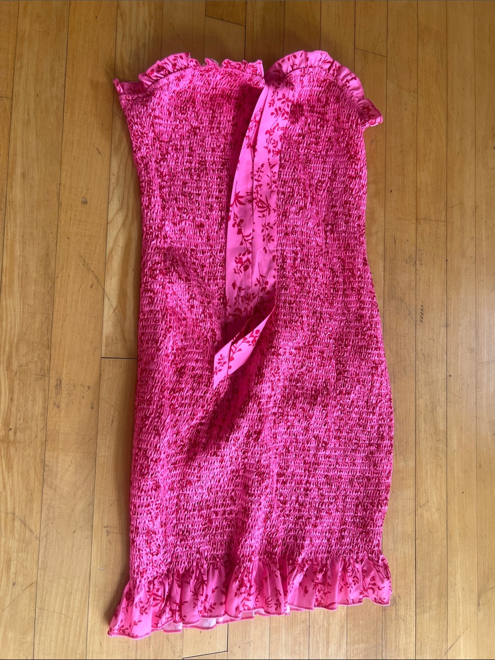 Bright Pink Smocked Tube Dress with Ruffle Trim